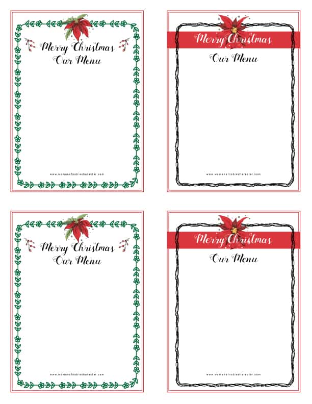 printable Christmas menus