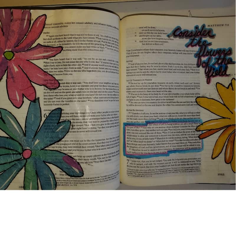 Bible journaling with household objects napkin decoupage flowers