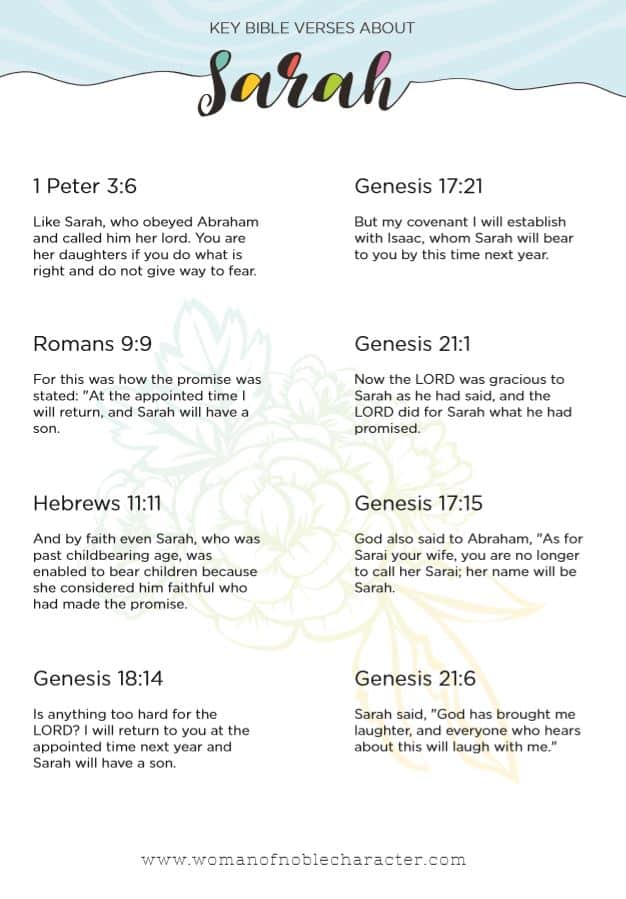 Key Bible verses about Sarah in the Bible