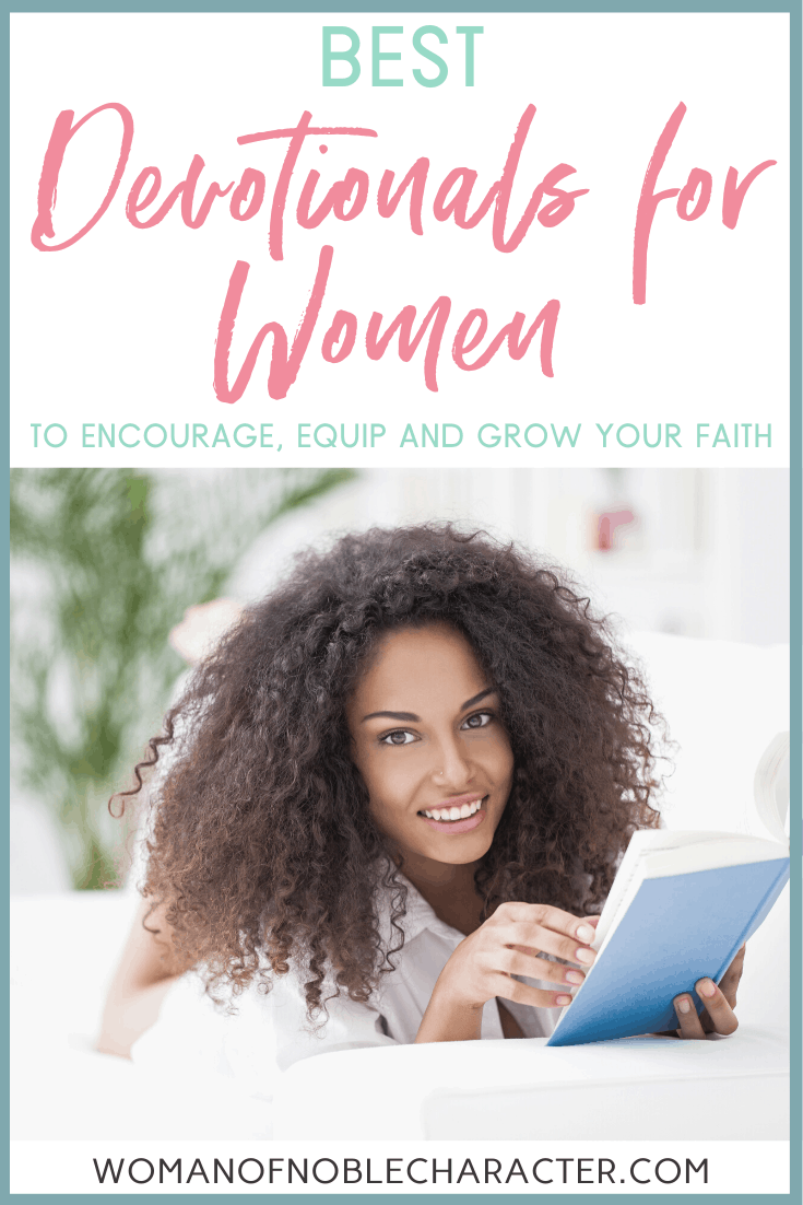 Best Devotionals for Women - a woman lying on her stomach on a bed with a book in her hands