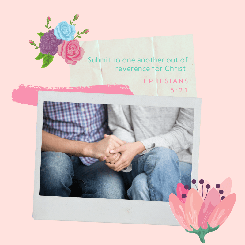 Your Husband as Spiritual Leader of Your Home - a collage of married couples and holding hands and Ephesians 5:21 Quoted