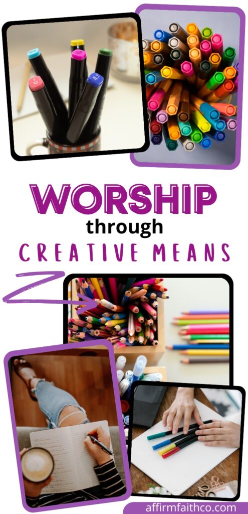 Assorted colorful pens, markers, and pencils used for Bible journaling and Christian arts and crafts, representing creative worship ideas through artistic expression and faith-based journaling.