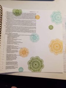 How to use vellum paper in Bible journaling image of a journal page decorated with rubber stamps