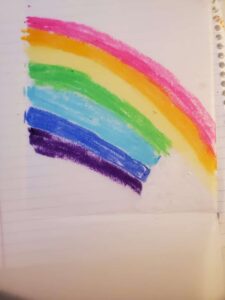 image of a hand colored rainbow:Bible journaling ideas using vellum overlays