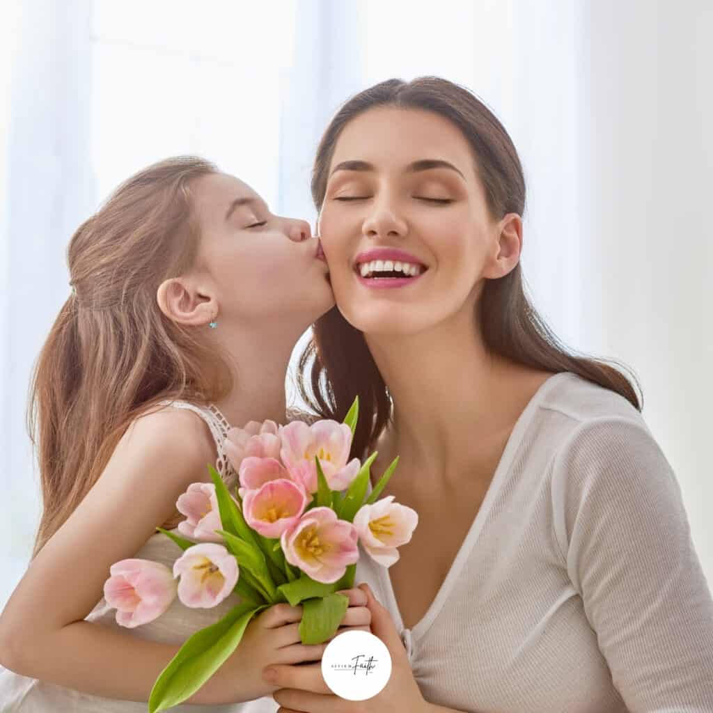A joyful image of a mother and her daughter sharing a tender moment,