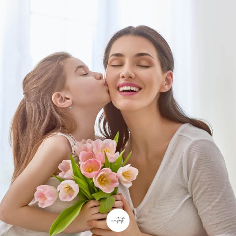 A joyful image of a mother and her daughter sharing a tender moment,