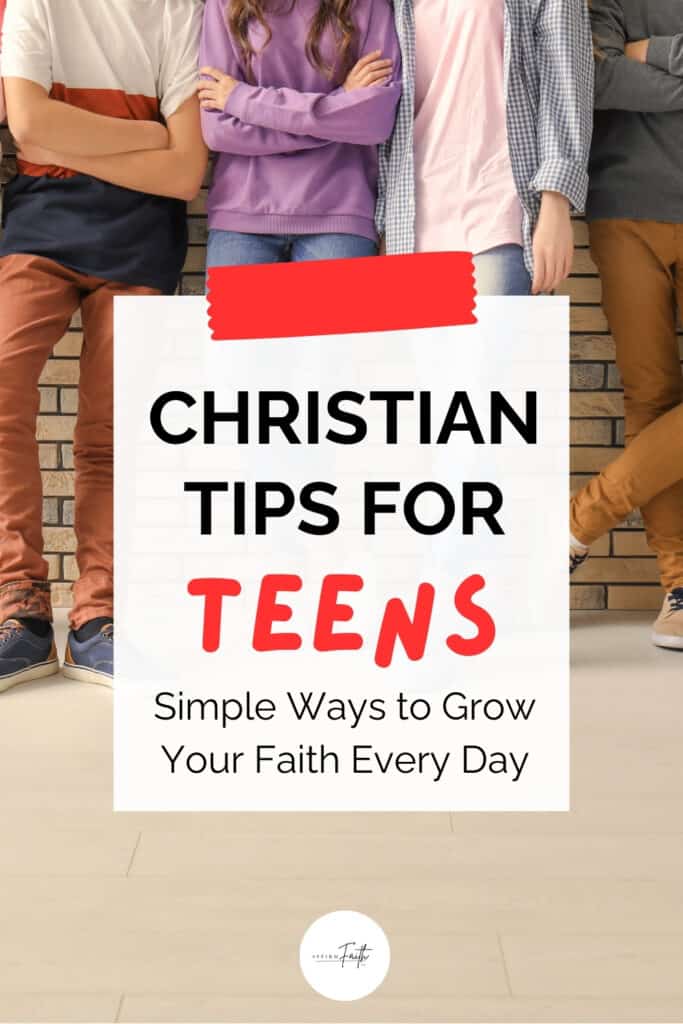 A group of casually dressed teenage Christians stands against a brick wall, representing devotions for teens and offering Christian tips for teens to grow in faith every day.