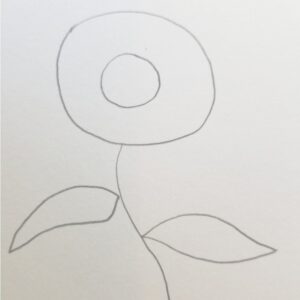 Bible Journaling Drawings: Simple & Beautiful Ways to Worship Through Art (Even If You’re Not an Artist) 3 Pencil sketch of a sunflower outline for Bible journaling, featuring two circles for the flower center and basic shapes for the stem and leaves”