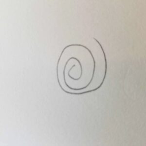 Bible Journaling Drawings: Simple & Beautiful Ways to Worship Through Art (Even If You’re Not an Artist) 15 Simple pencil sketch of a spiral flower design for Bible journaling, showing a single freehand swirl shape as the flower base