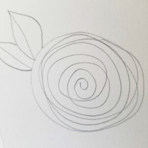 Bible Journaling Drawings: Simple & Beautiful Ways to Worship Through Art (Even If You’re Not an Artist) 16 Bible journaling spiral flower sketch featuring layered pencil-drawn spirals forming a rose-like bloom with two simple leaves