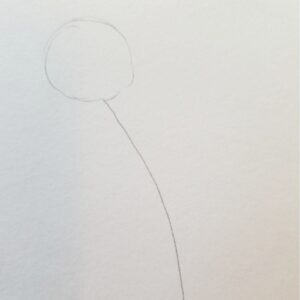 Bible Journaling Drawings: Simple & Beautiful Ways to Worship Through Art (Even If You’re Not an Artist) 8 Pencil sketch of the first step in drawing a tulip for Bible journaling, showing a simple circle and curved stem outline on white paper